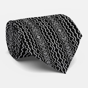 Gray On Black Curvy Twisty Line Drawing Pattern   Tie