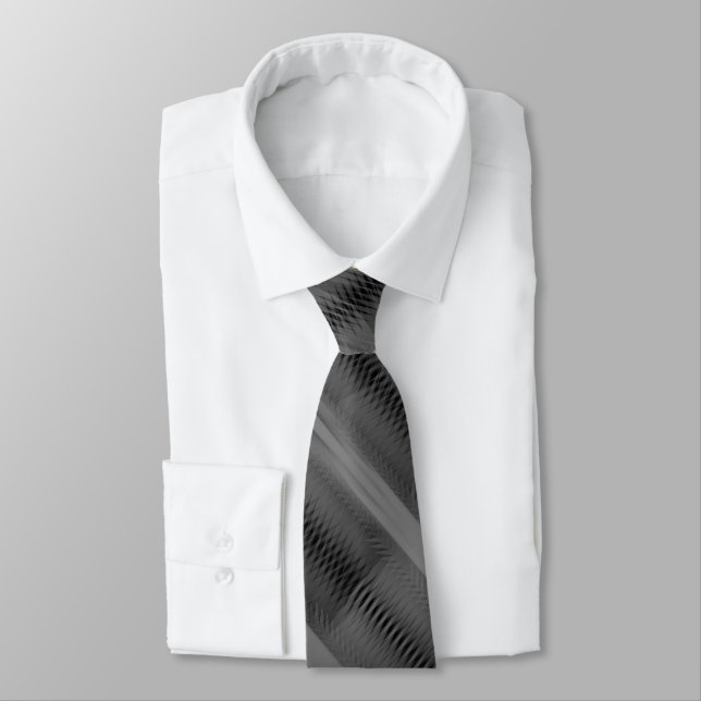 Gray On Black Futuristic Abstract Diagonal Pattern Tie (Tied)