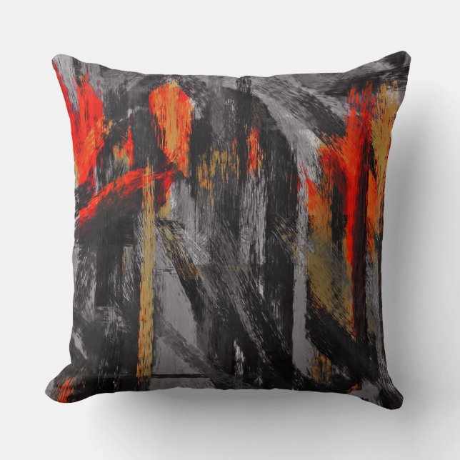 Gray Orange Red Abstract Cushion (Front)