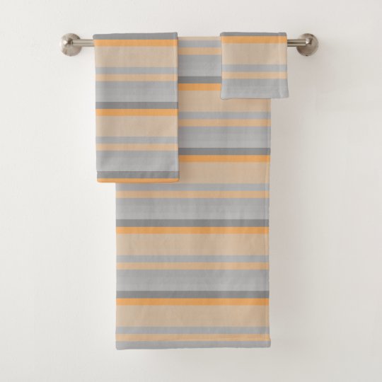 gray orange stripes bath towel set Zazzle.co.uk