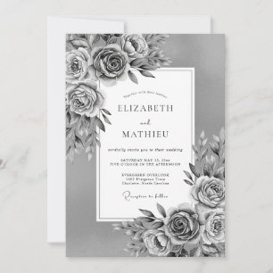 Gray Painterly Floral Romance Wedding Invitation