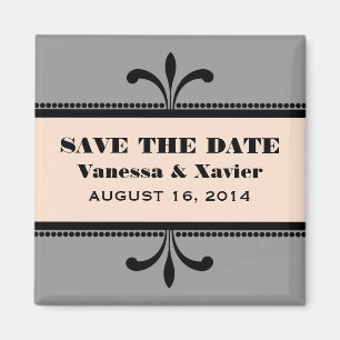 Gray/Peach Fancy Art Deco Save the Date Magnet