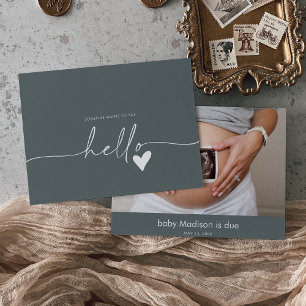 Gray Photo Hello Baby Announcement Card