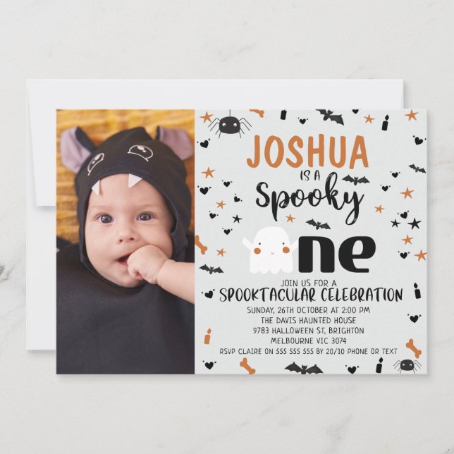 Gray Photo Spooky One Halloween 1st Birthday Invitation (Front)