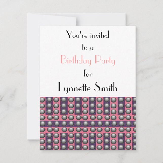 Gray, Pink and Purple Dots Birthday Invitation (Front)