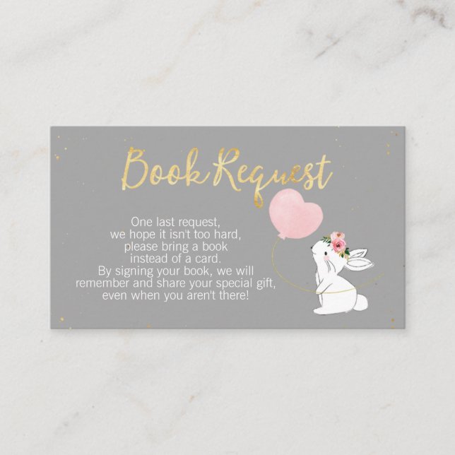 Gray Pink Bunny Baby Shower Book Request Insert (Front)