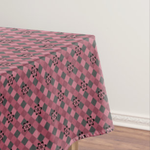 Gray pink geometric checkered pattern with flowers tablecloth