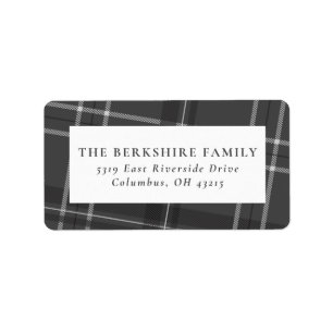 Gray plaid holiday return address sticker