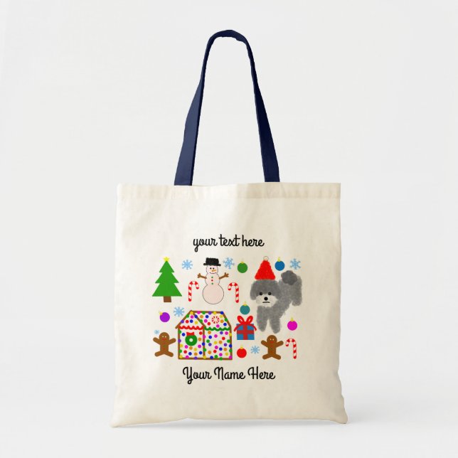 Gray Poodle Christmas #3 Tote Bag (Front)