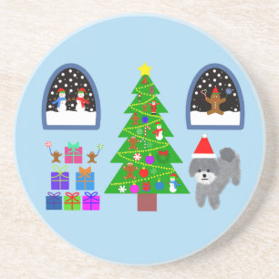 Gray Poodle Christmas #4 Coaster