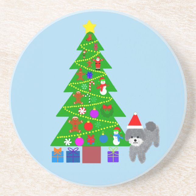 Gray Poodle Christmas #5 Coaster (Front)
