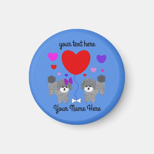 Gray Poodle Valentine #1 Round Magnet (Front)