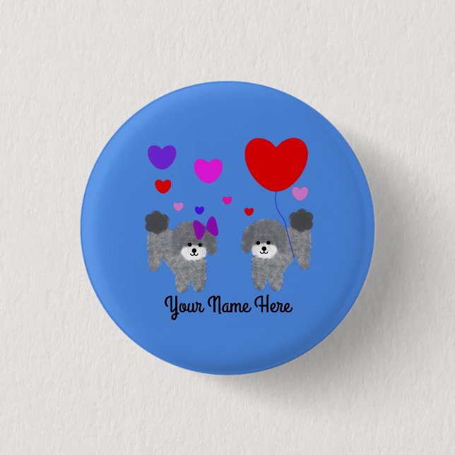 Gray Poodle Valentine #2 Button (Front)