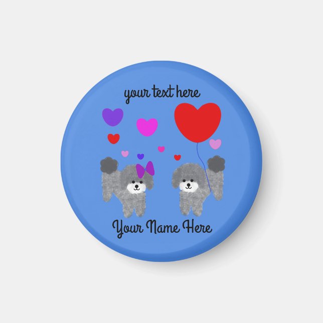 Gray Poodle Valentine #2 Round Magnet (Front)