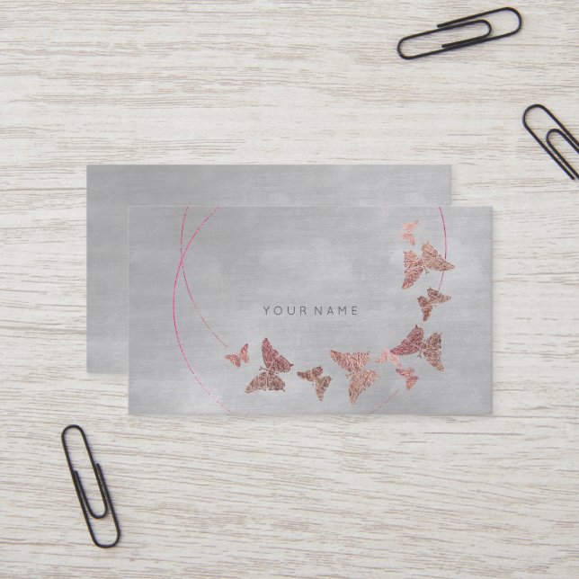 Gray Powder Blush Ballet Pink Butterfly Vip Business Card (Front/Back In Situ)