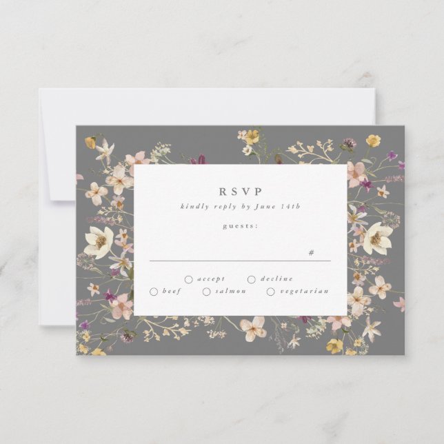 Gray PREMIUM | Abundance Dried Wildflower RSVP Card (Front)