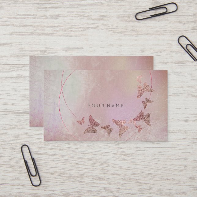 Gray Purple Blush Ballet Pink Butterfly Metallic Business Card (Front/Back In Situ)