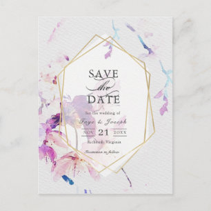 Gray & Purple Watercolor Floral Save the Date Announcement Postcard
