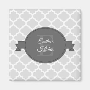 Gray Quatrefoil Personalized Magnet