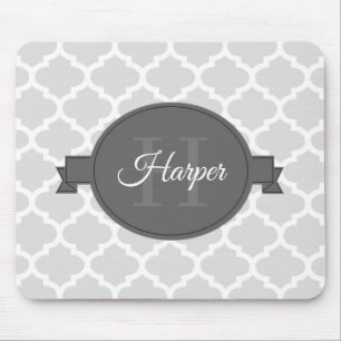 Gray Quatrefoil Personalized Mouse Pad