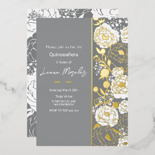 Gray Quinceañera Foil Invitation