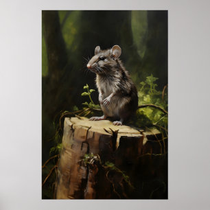 Gray Rat On Stump In Forest Wall Print, Dark Poster