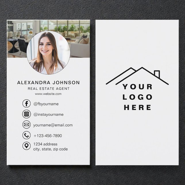 Gray Real Estate Agent Photo Logo Social Media Business Card (Creator Uploaded)