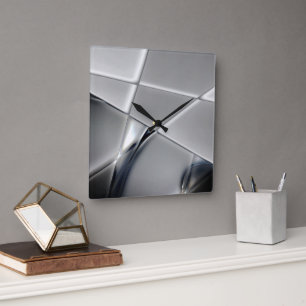 Gray rectangle trapezoids changeable background square wall clock
