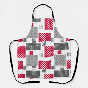 Gray red polka dot patchwork on white background apron