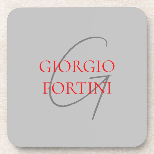 Gray Red Your Name Initial Monogram Modern Coaster (Front)