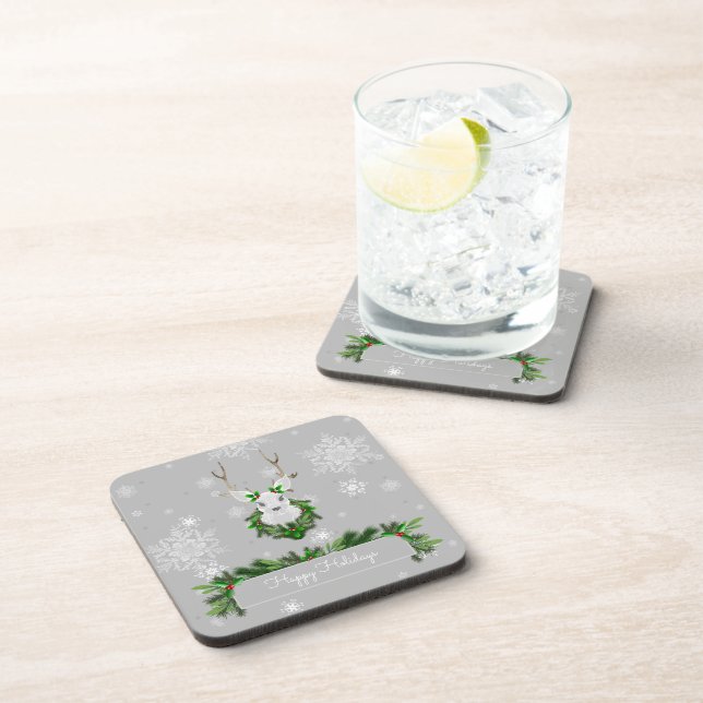 Gray Reindeer Plastic Coaster (Right Side)