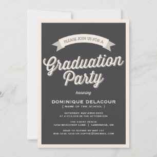 GRAY RETRO TYPOGRAPHY GRADUATION PARTY INVITATION