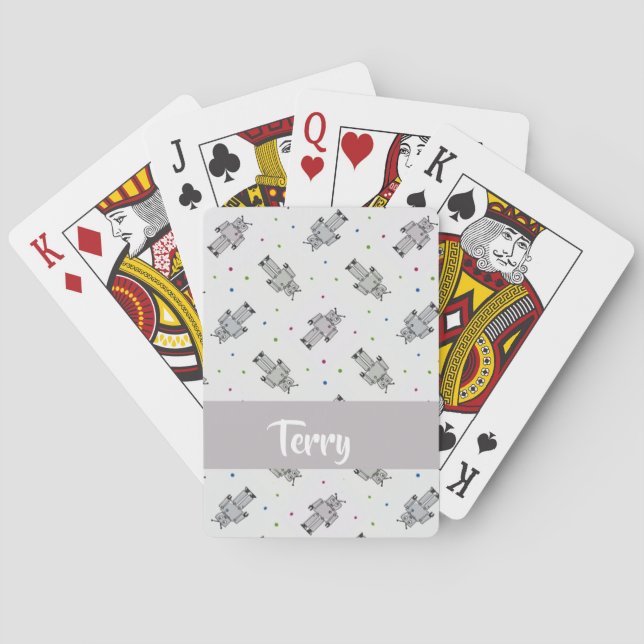 Gray robots pattern playing cards (Back)