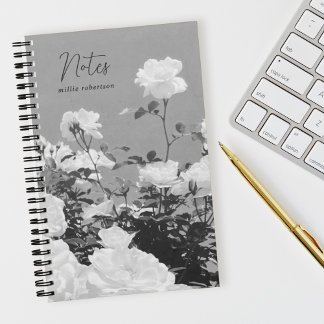 Gray Roses Floral Garden Custom Spiral Notebook