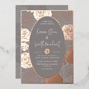 Gray Roses Wedding Foil Invitation