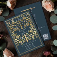Gray Royal Medieval Gold Sword Wedding QR Code