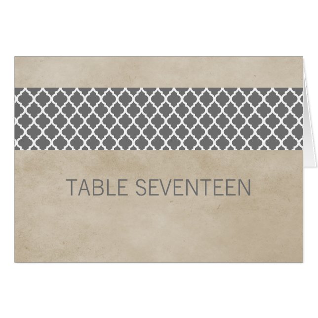Gray Rustic Quatrefoil Table Number Card (Front Horizontal)