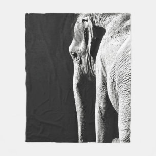 GRAY SCALE PHOTO OF ELEPHANT FLEECE BLANKET