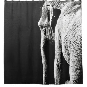 GRAY SCALE PHOTO OF ELEPHANT SHOWER CURTAIN