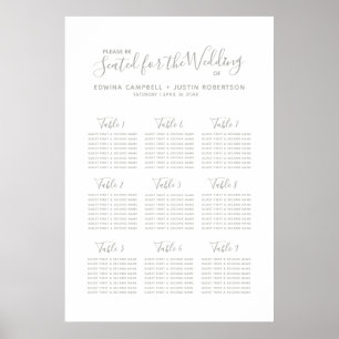 Gray script heart art wedding table plan poster