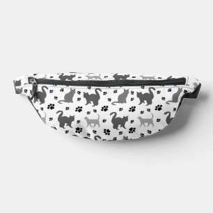 Gray Silhouette Cats Pawprints Pattern Bum Bags