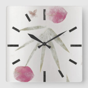 Gray Silver Black Floral Minimalism Petals Rose Square Wall Clock