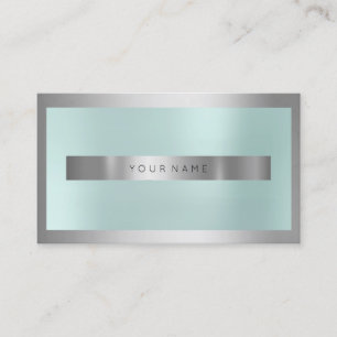 Gray Silver Glass Frame  Metallic Minimal Aqua Business Card