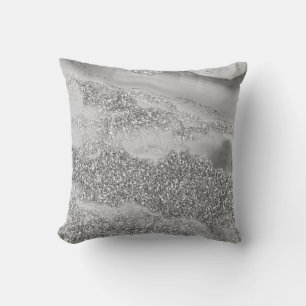 Gray Silver Glitter Luxury Agate Geode Cushion
