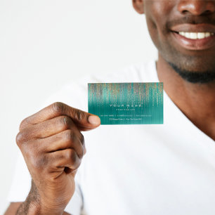 Gray Silver Gold Metallic Mint Matrix Cyber Rain Business Card