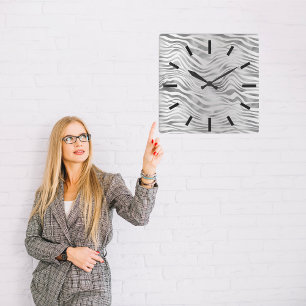 Gray Silver Graphite Animal Skin Black Abstract Square Wall Clock