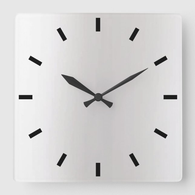 Gray Silver Graphite Ombre Minimal Black Square Wall Clock (Front)