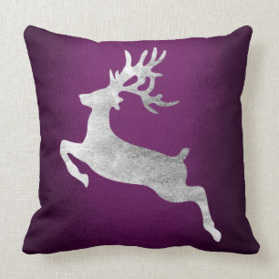 Gray Silver Reindeer Purple Plum Amethyst Cushion