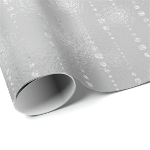Gray Silver Stripes Drops Glass Shiny Glam Wrapping Paper