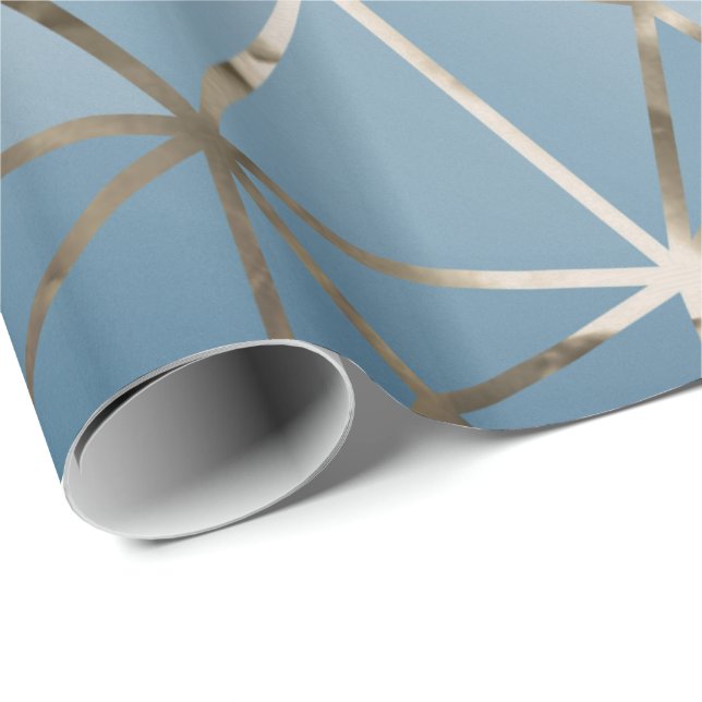 Gray Silver Triangles Diamond Blue Hexagon Geometr Wrapping Paper (Roll Corner)